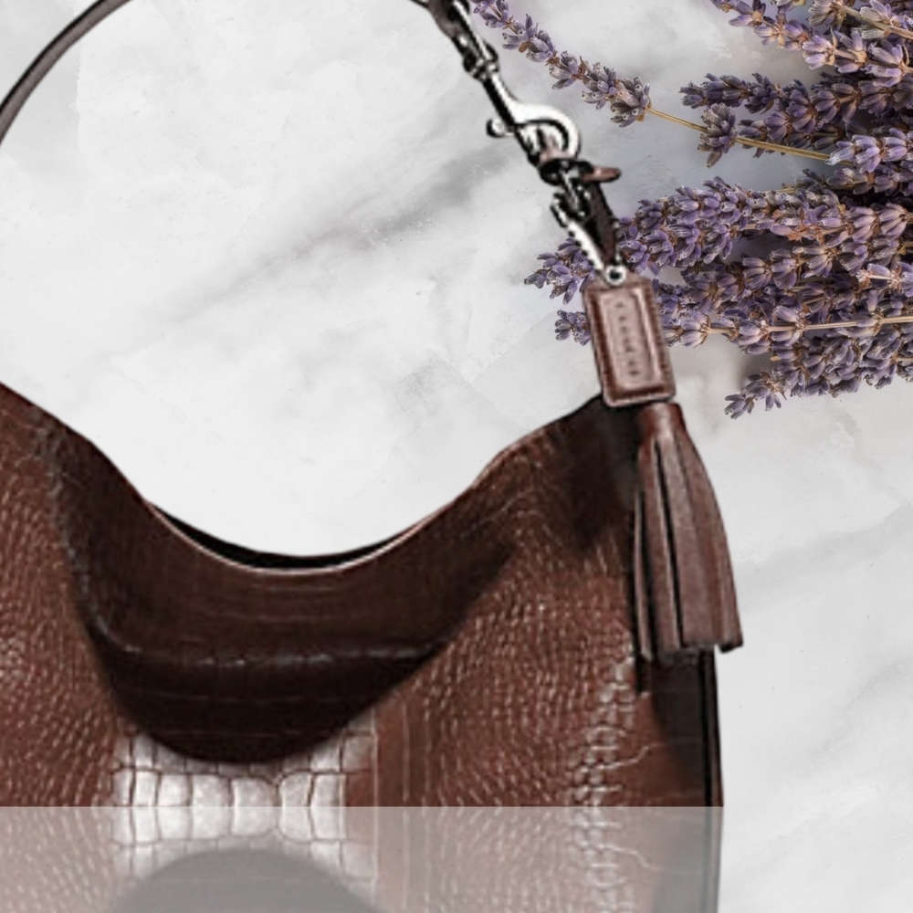 Coach Vintage D.brown Croc embossed hobo with wristlet - Picture 3 of 12